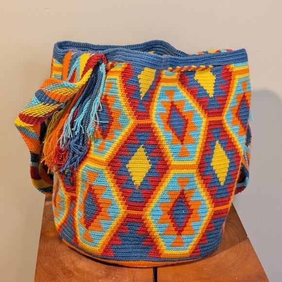 Wayuu Bag Mochilla Crocheted Tapestry Tassels Handmade Cotton - OS - Picture 2 of 5